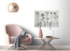Leinwandbild Floralillustrationen, grau, 90x60 cm DD120364