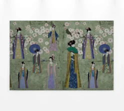 Leinwandbild Geishas, grün, 90x60 cm DD120402
