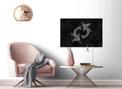 Leinwandbild Koi-Karpfen, schwarz, 90x60 cm DD120361