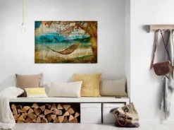 Leinwandbild Landschaft, blau, 90x60 cm DD120456