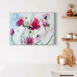 Leinwandbild Mohnblumen, blau, 70x50 cm DD123083