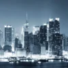 Leinwandbild Stadtsilhouette, blau, 100x40 cm DD123230