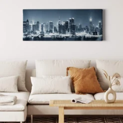 Leinwandbild Stadtsilhouette, blau, 100x40 cm DD123230