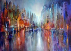 Leinwandbild Stadtsilhouette, blau, 70x50 cm DD123077