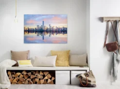 Leinwandbild Stadtsilhouette, blau, 90x60 cm DD120326