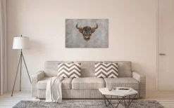 Leinwandbild Stierkopf, grau, 90x60 cm DD120443