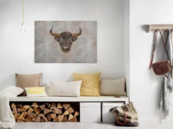 Leinwandbild Stierkopf, grau, 90x60 cm DD120443