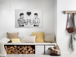 Leinwandbild Tätowierte Boxer, schwarz, 90x60 cm DD120369