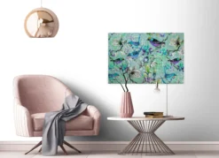 Leinwandbild Vögel, blau, 90x60 cm DD120354