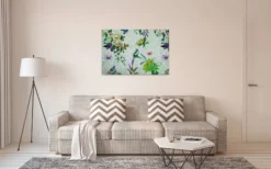 Leinwandbild Vögel und Blumen, grün, 90x60 cm DD120346