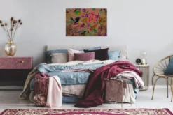 Leinwandbild Vögel und tropische Pflanzen, mehrfarbig, 90x60 cm DD120345