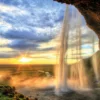 Leinwandbild Wasserfall, orange, 70x50 cm DD123030