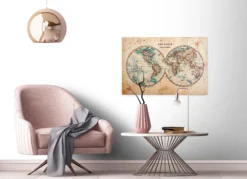 Leinwandbild Weltkarte, beige, 90x60 cm DD120339