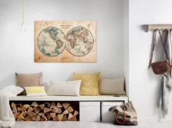 Leinwandbild Weltkarte, beige, 90x60 cm DD120339