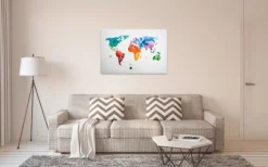 Leinwandbild Weltkarte, blau, 90x60 cm DD120336