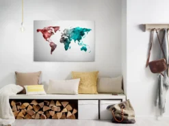 Leinwandbild Weltkarte, türkis, 90x60 cm DD120342