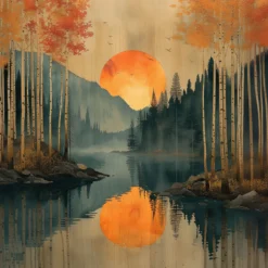 Leinwand Sunset In The Woods 30 x 30 cm