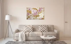 Livingwalls Leinwand, Flamingos, Tropische Blumen und Blätter, 90x60 cm DD120266
