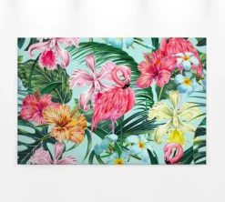 Livingwalls Leinwand, Flamingo, Tropische Pflanzen und Blumen, 90x60 cm DD120265