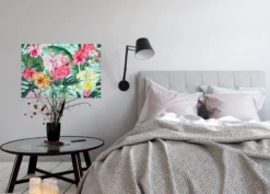Livingwalls Leinwand, Flamingo, Tropische Pflanzen und Blumen, 90x60 cm DD120265