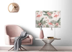 Livingwalls Leinwand Flamingo Rosa Grün DD120269