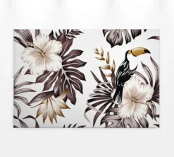 Livingwalls Leinwand, Hibiskusblüten, Tukan, 90x60 cm DD120268