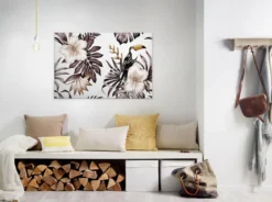 Livingwalls Leinwand, Hibiskusblüten, Tukan, 90x60 cm DD120268