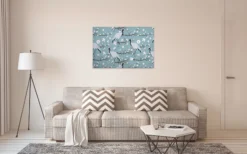 Livingwalls Leinwand, Kraniche, Kirschblütenzweige, 90x60 cm DD120271