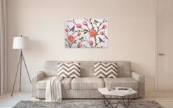 Livingwalls Leinwand, Pfingstrose, Vögel, 90x60 cm DD120262