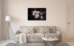 Livingwalls Leinwand, Pfingstrosen, Dunkler Hintergrund mit Blüten, 90x60 cm DD120256