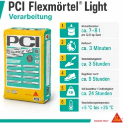 PCI Flexmörtel® Light – Flexibler Leichtfliesenkleber C2TE S1 (12,5 kg)